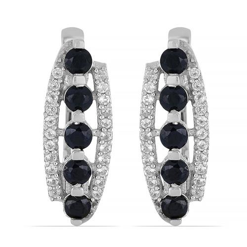 BUY 925 SILVER BLACK SAPPHIRE GEMSTONE EARRINGS